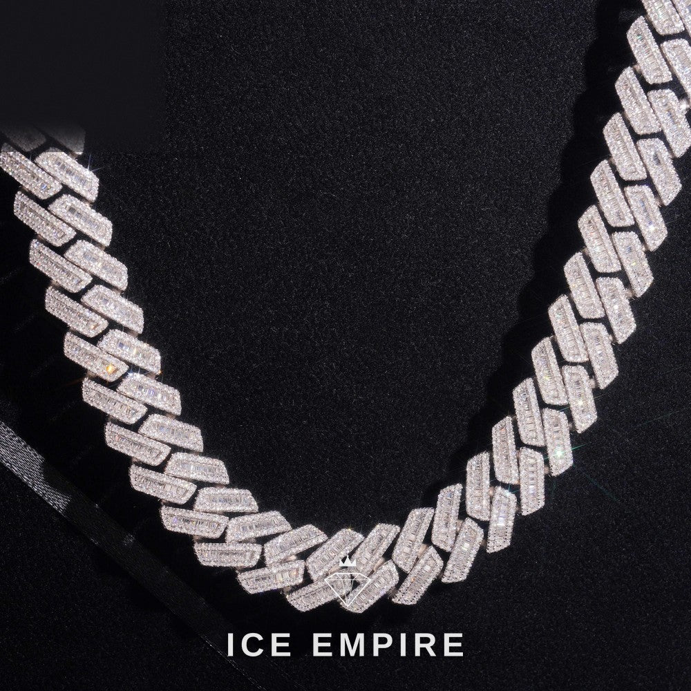 Iced Out Baguette Rose Gold Plated Moissanite Cuban Chain