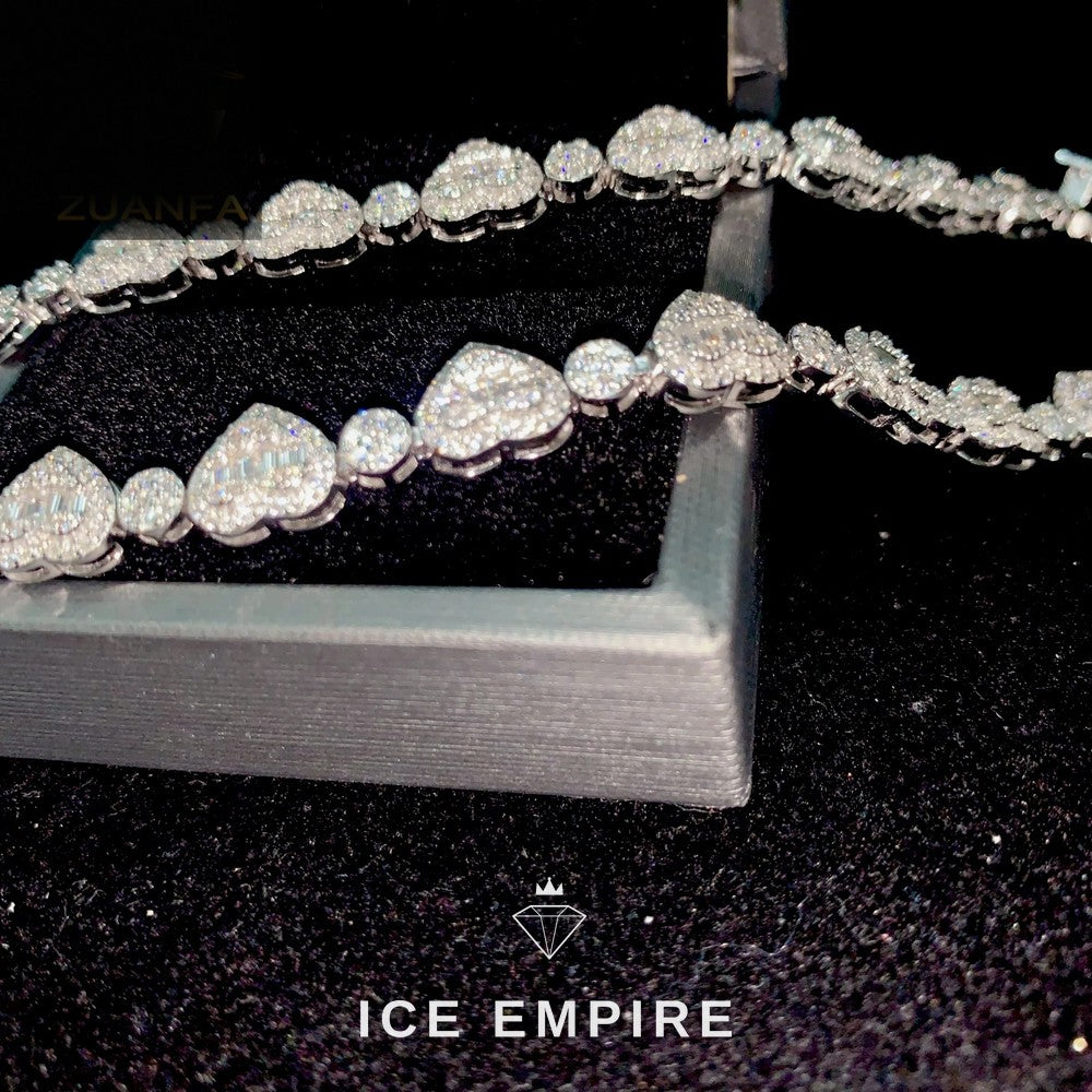Iced Out Baguette 925 Silver Moissanite Cuban Chain
