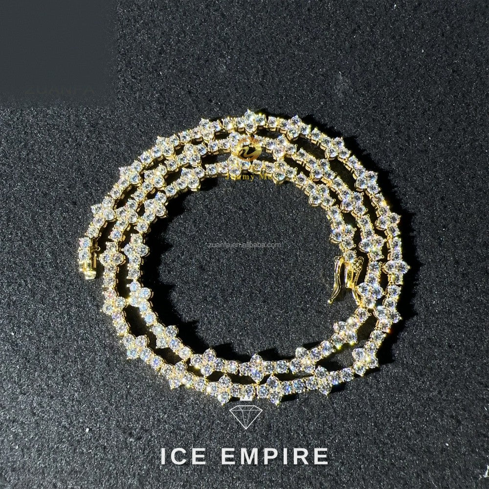 Iced Out Cluster Rose Gold Plated Moissanite Cuban Chain