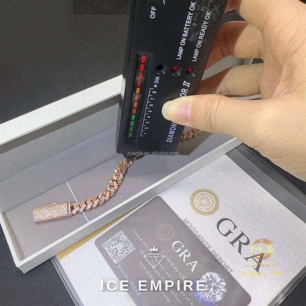 Iced Out Baguette Rose Gold Moissanite Cuban Chain