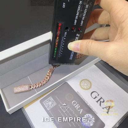 Iced Out Baguette Rose Gold Moissanite Cuban Chain