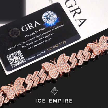 Iced Out Baguette Rose Gold Plated Moissanite Cuban Chain