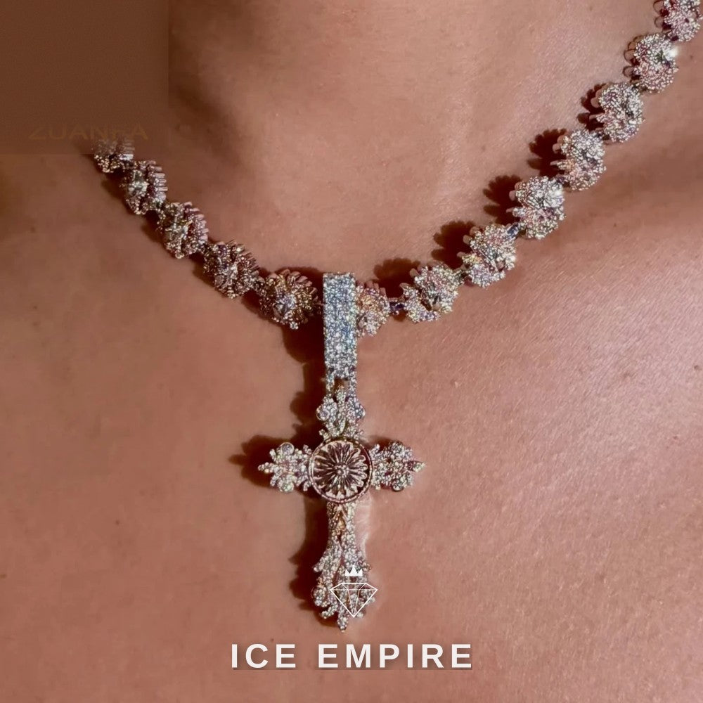 Iced Out Cross Rose Gold Plated Moissanite Pendant