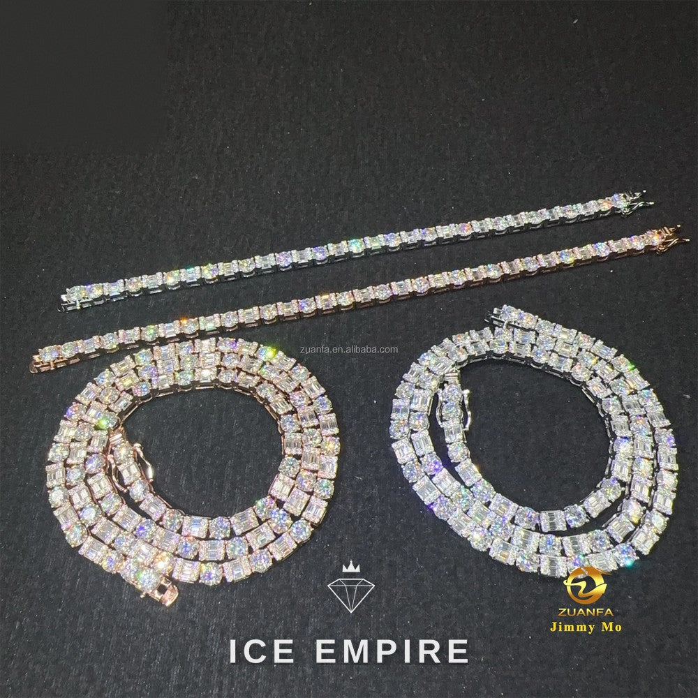 Iced Out Cluster 925 Silver Moissanite Cuban Chain