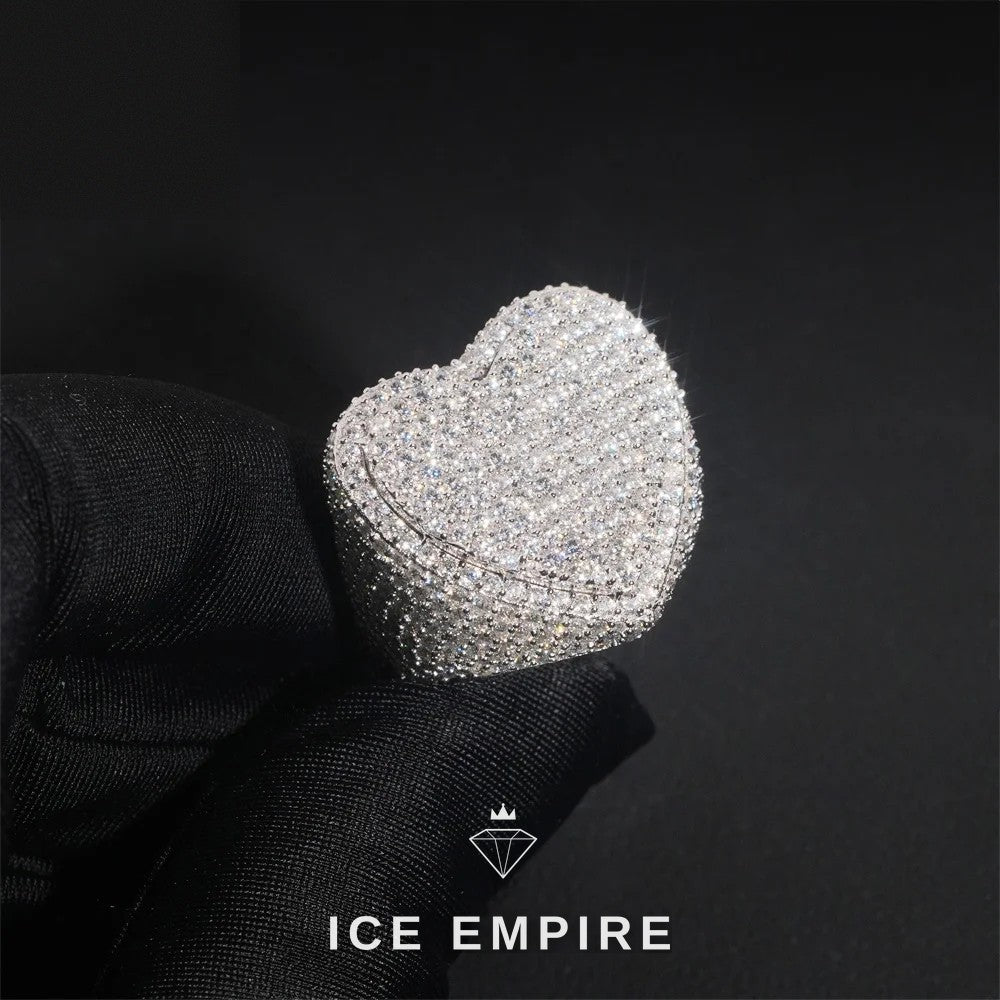 Iced Out Heart 925 Silver Moissanite Ring