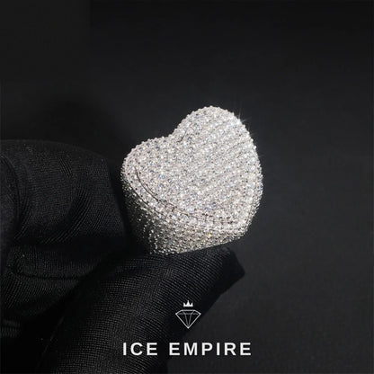 Iced Out Heart 925 Silver Moissanite Ring