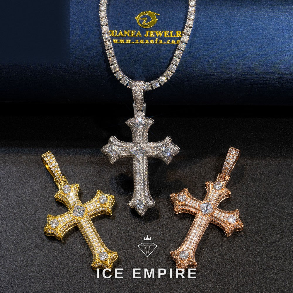 Iced Out Cross 925 Silver Moissanite Pendant