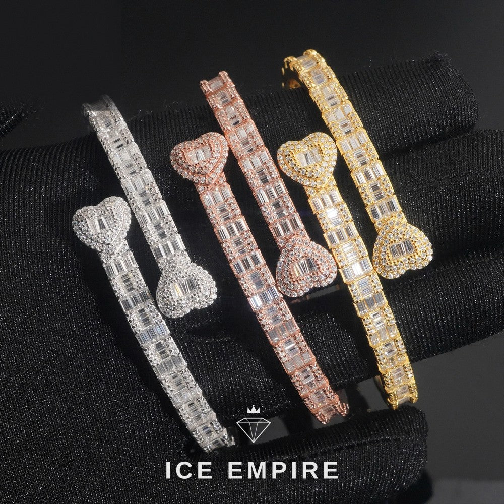 Iced Out Heart Rose Gold Plated Moissanite Bracelet