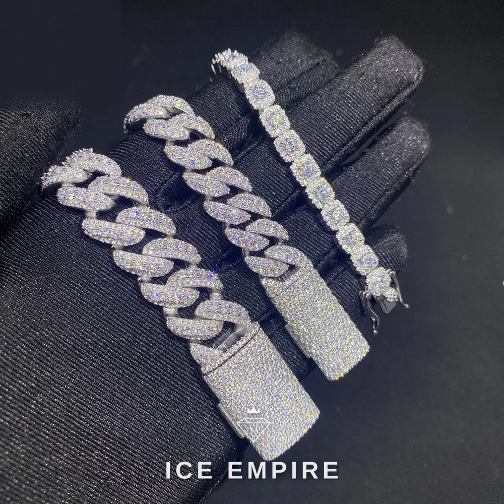 Iced Out 925 Silver Moissanite Cuban Chain