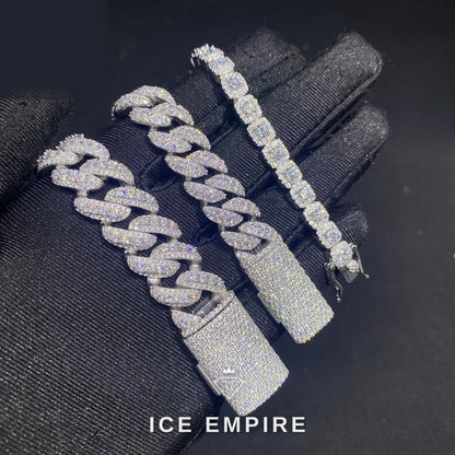 Iced Out 925 Silver Moissanite Cuban Chain