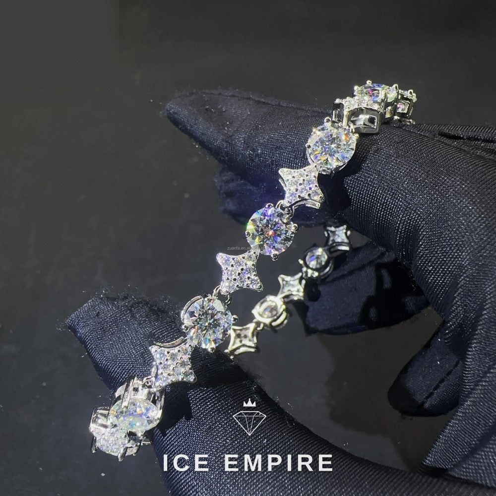 Iced Out Cluster 925 Silver Moissanite Tennis Chain
