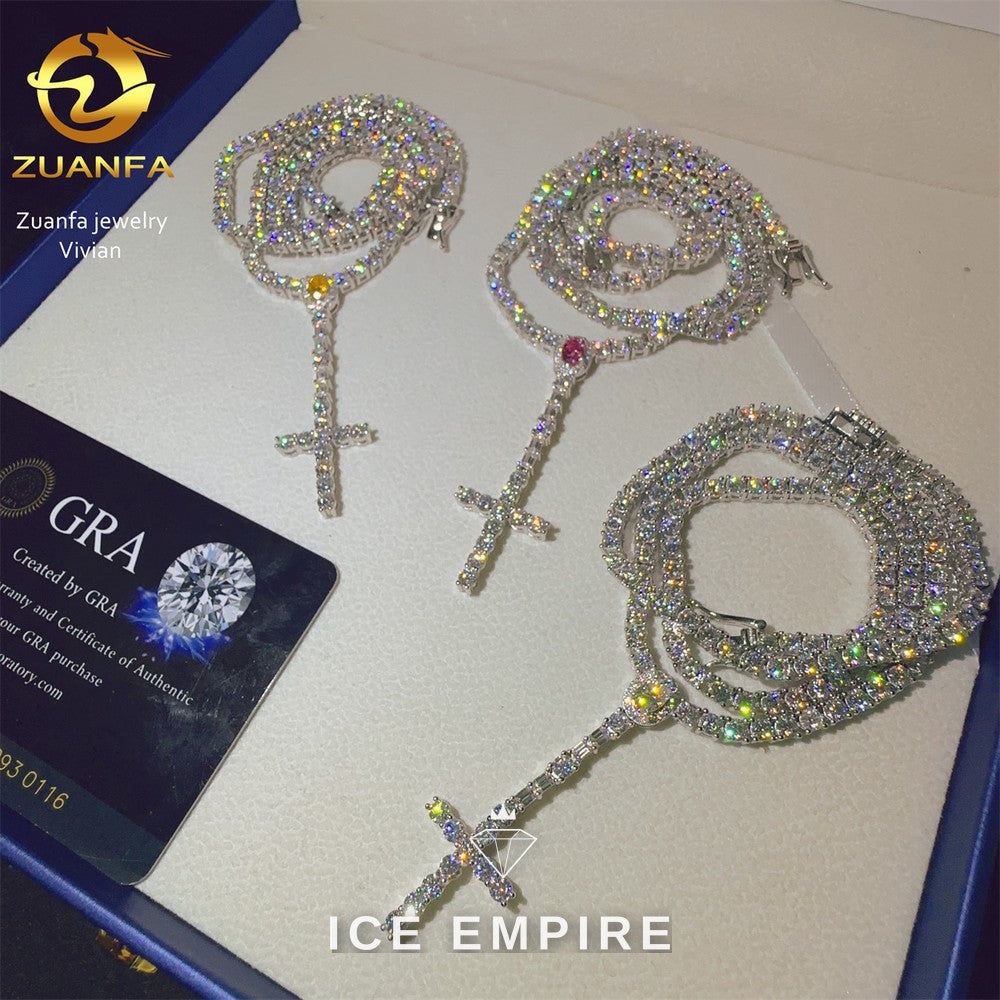 Iced Out Cross Rose Gold Plated Moissanite Cuban Chain