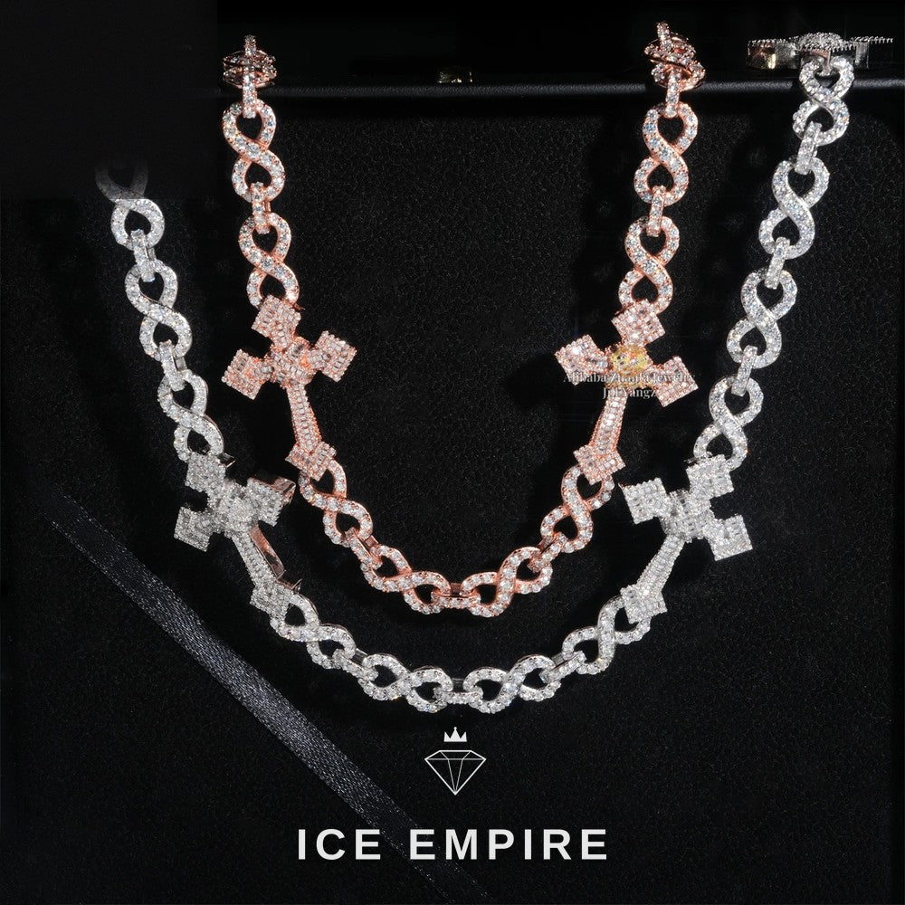 Iced Out Baguette Rose Gold Plated Moissanite Cuban Chain