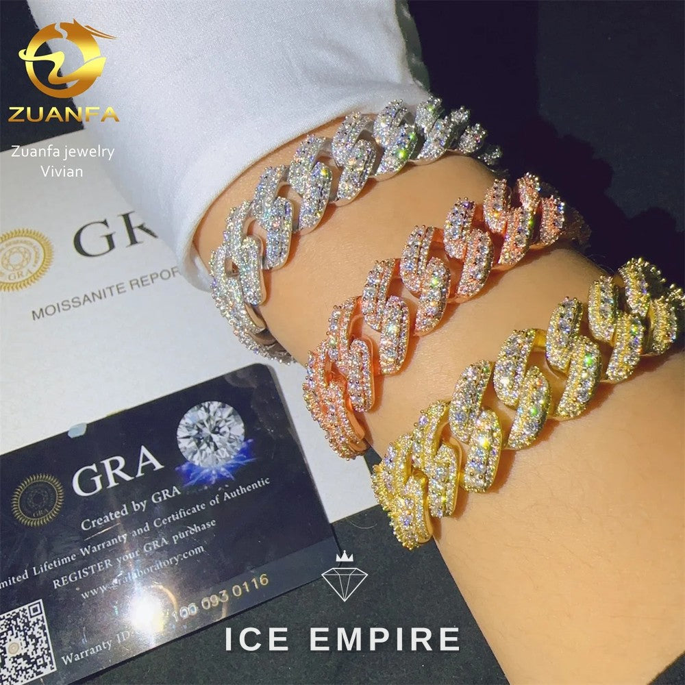 Iced Out 925 Silver Moissanite Cuban Chain