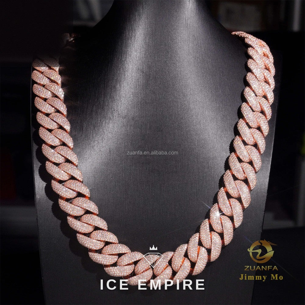 Iced Out Rose Gold Moissanite Cuban Chain
