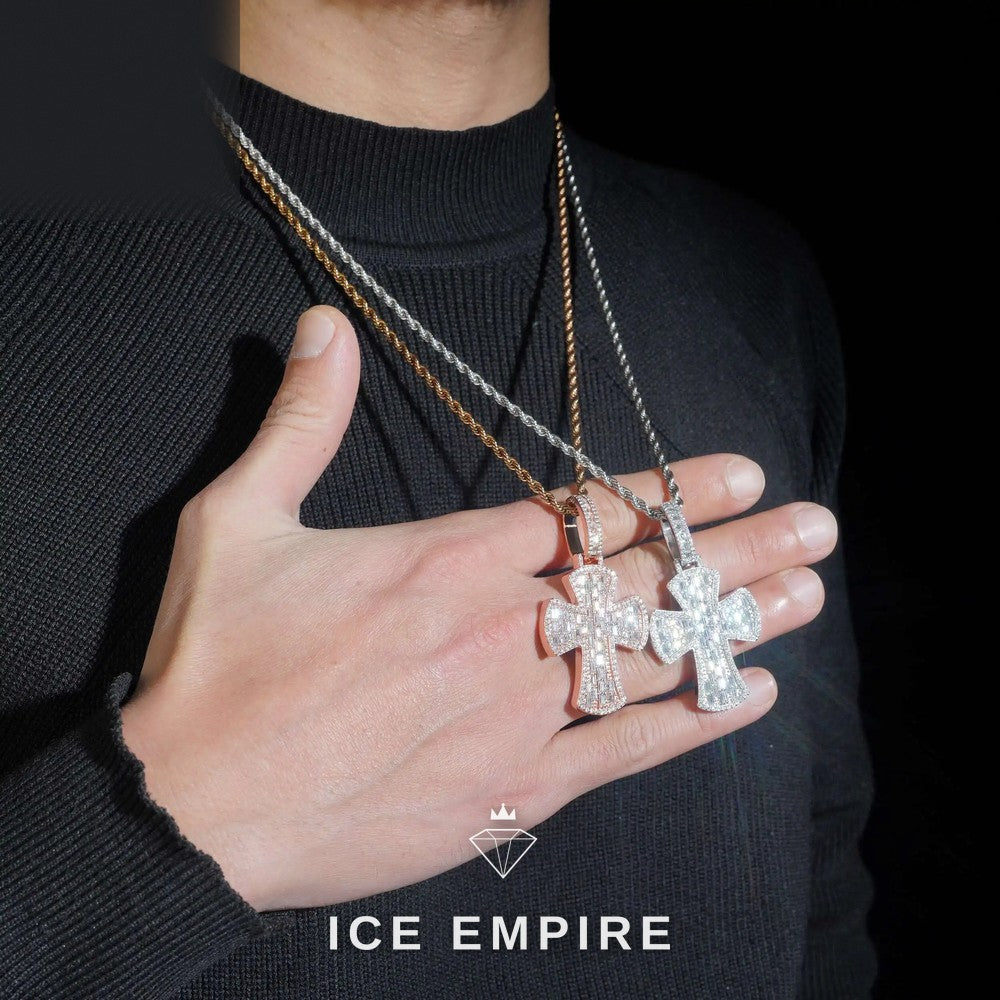 Iced Out Baguette Rose Gold Plated Moissanite Pendant