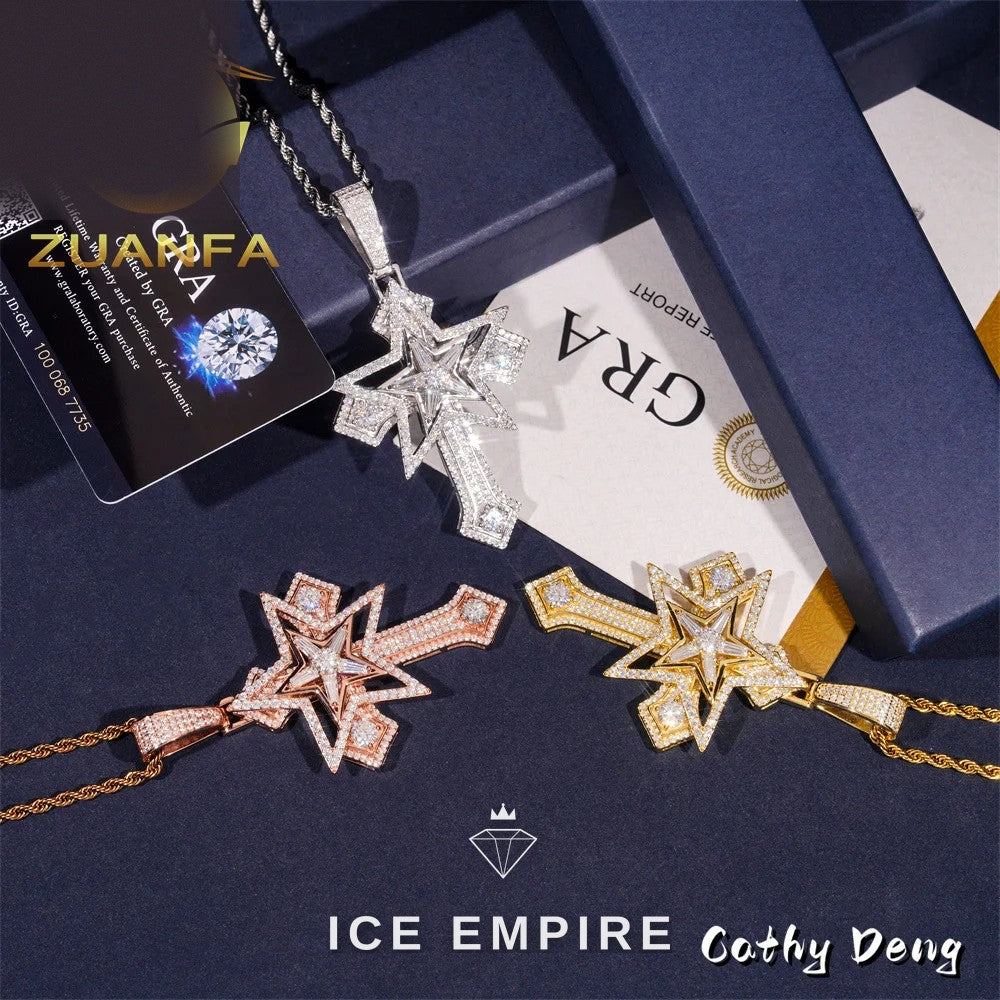 Iced Out Cross Rose Gold Plated Moissanite Pendant