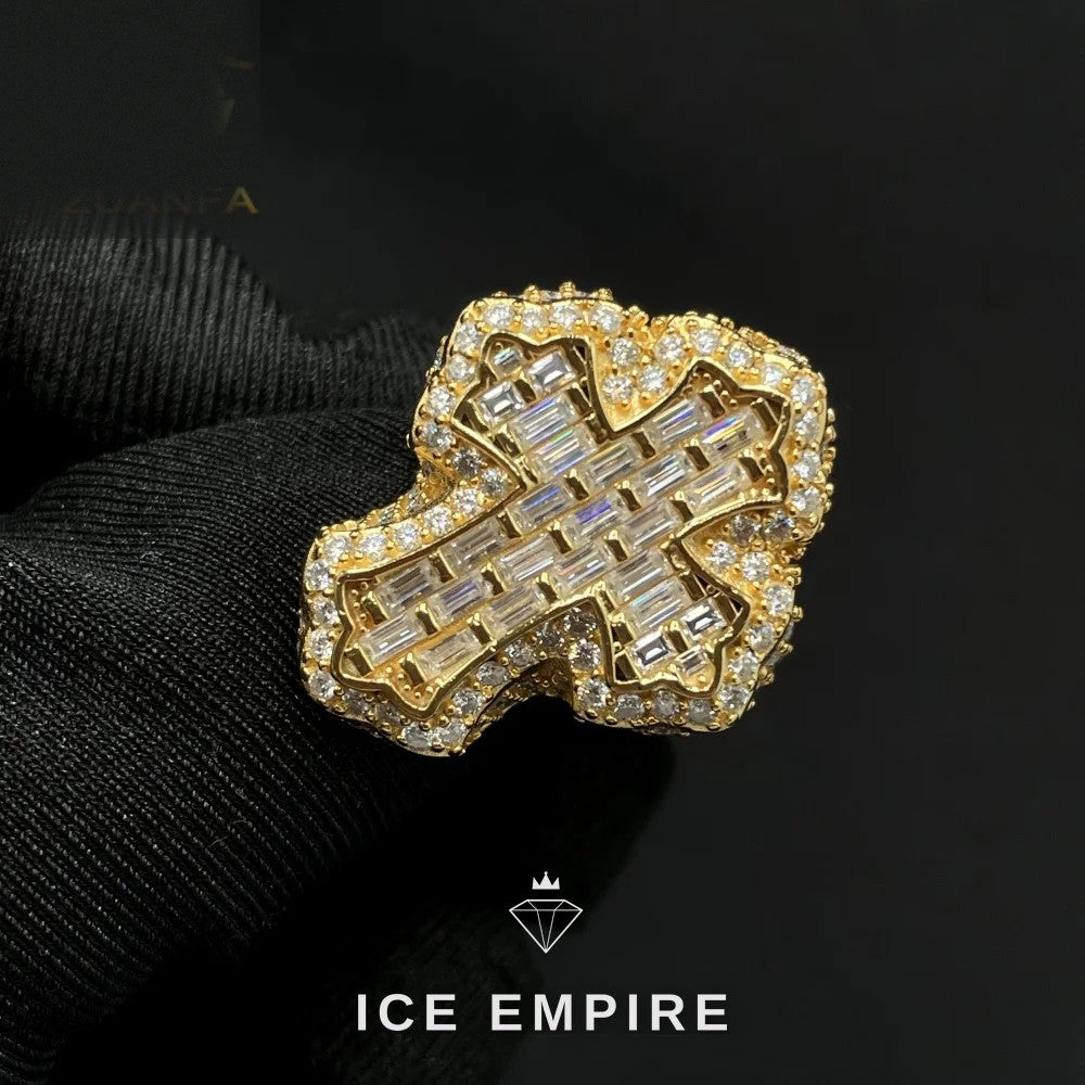 Iced Out Cross 925 Silver Moissanite Ring