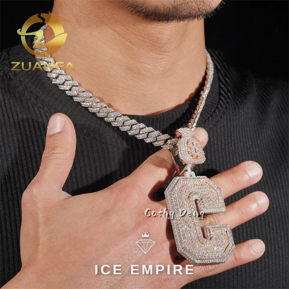 Iced Out Baguette 925 Silver Moissanite Cuban Chain