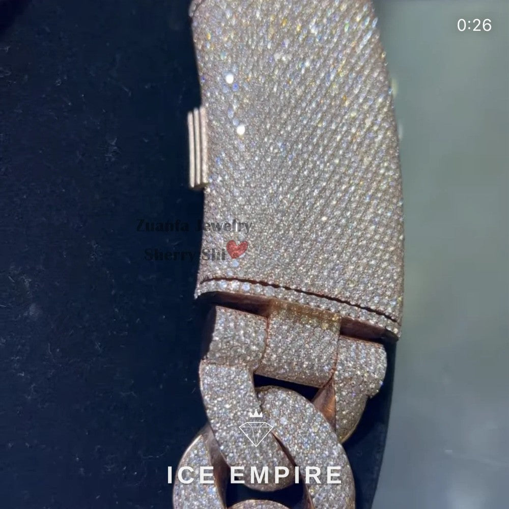 Iced Out Rose Gold Moissanite Cuban Chain