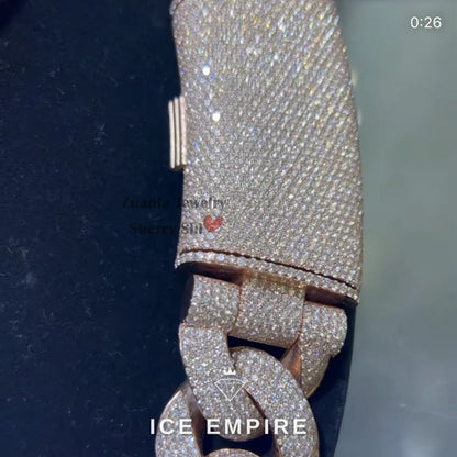 Iced Out Rose Gold Moissanite Cuban Chain