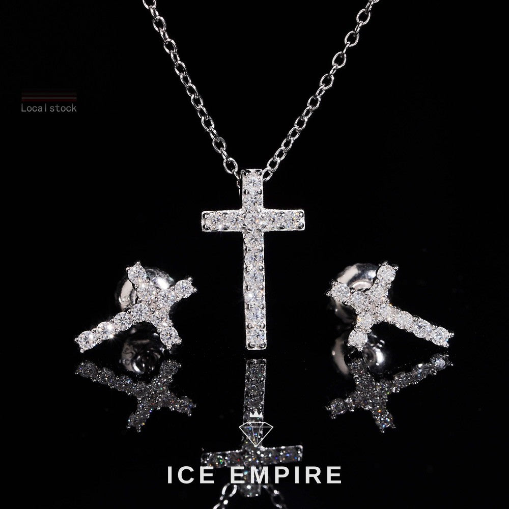Iced Out Cross 925 Silver Moissanite Stud Earrings