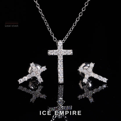 Iced Out Cross 925 Silver Moissanite Stud Earrings