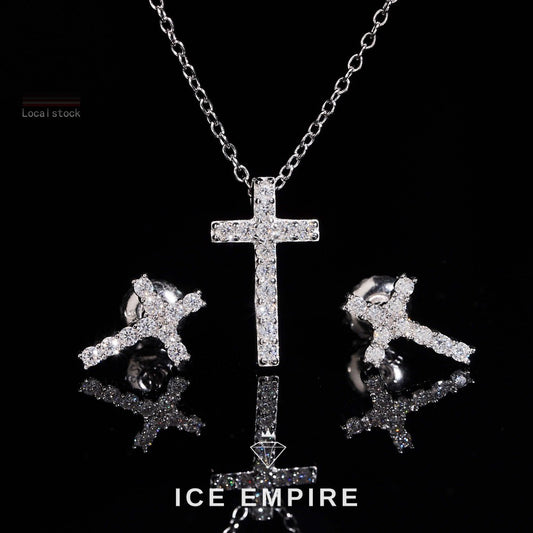Iced Out Cross 925 Silver Moissanite Stud Earrings
