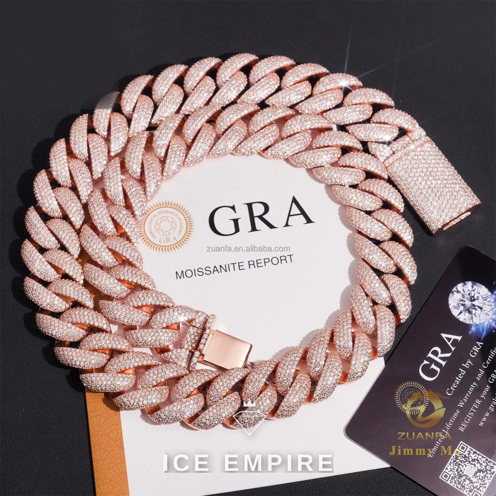 Iced Out Rose Gold Moissanite Cuban Chain