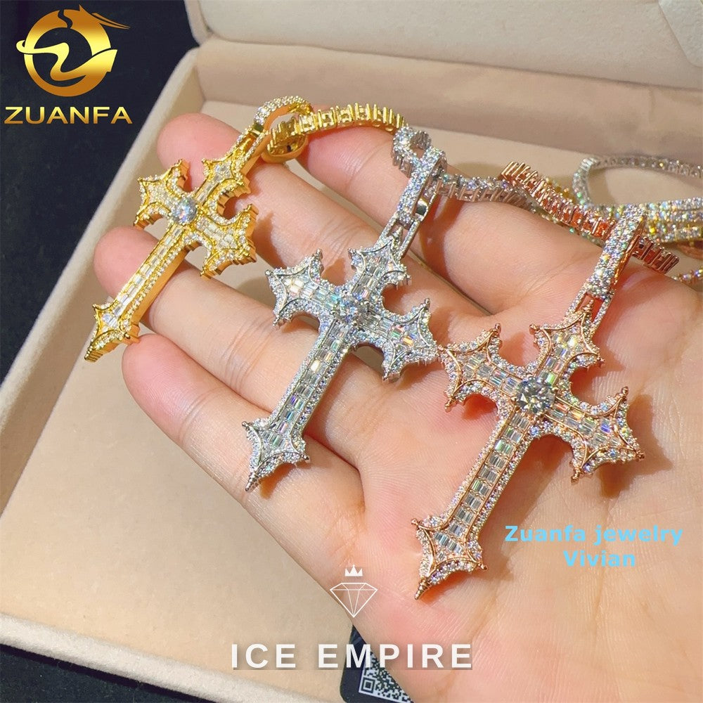 Iced Out Cross Gold Plated Moissanite Pendant