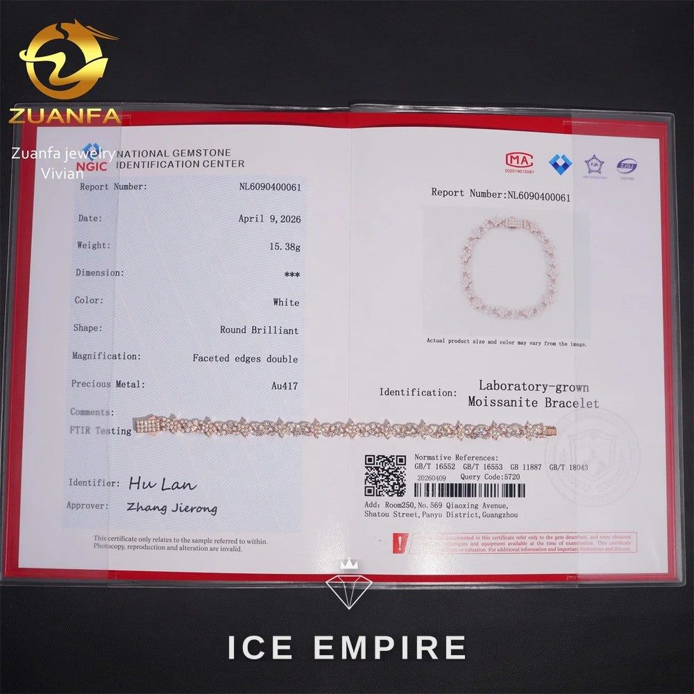 Iced Out Cluster Rose Gold Plated Moissanite Tennis Chain