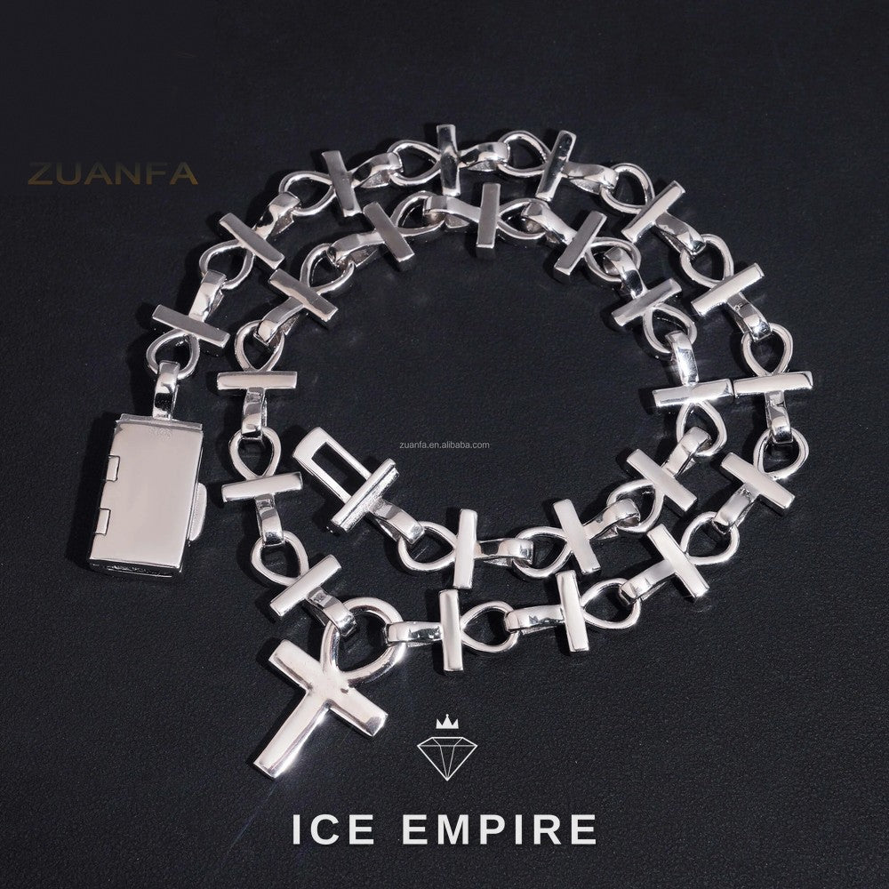 Iced Out Cross 925 Silver Moissanite Cuban Chain