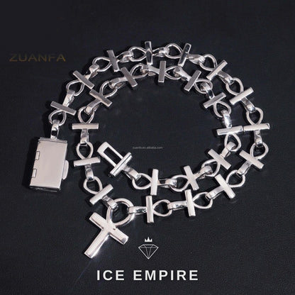 Iced Out Cross 925 Silver Moissanite Cuban Chain