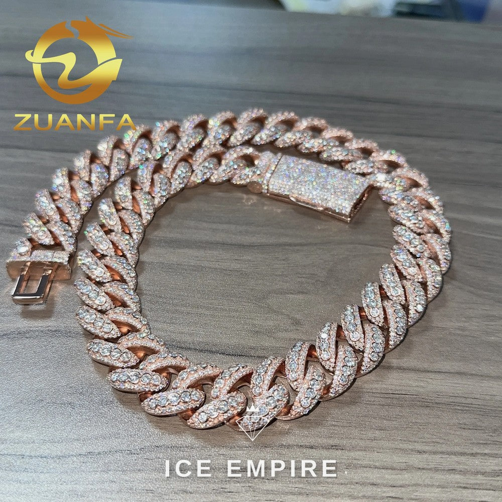 Iced Out Rose Gold Plated Moissanite Cuban Chain