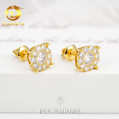 Iced Out Cluster Gold Plated Moissanite Stud Earrings