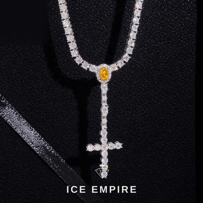 Iced Out Cross 925 Silver Moissanite Tennis Chain