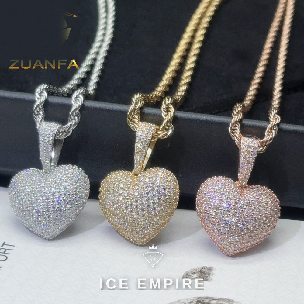 Iced Out Heart Rose Gold Plated Moissanite Pendant