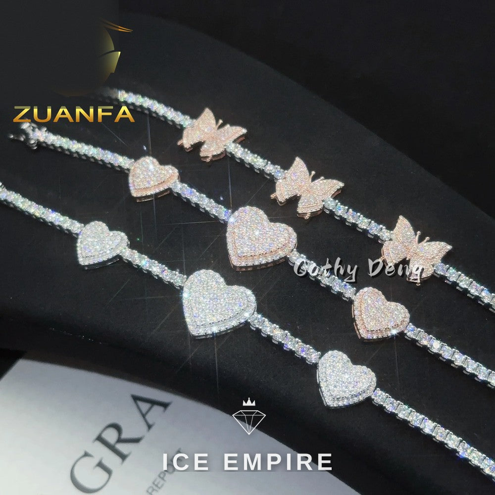 Iced Out Heart Rose Gold Plated Moissanite Cuban Chain