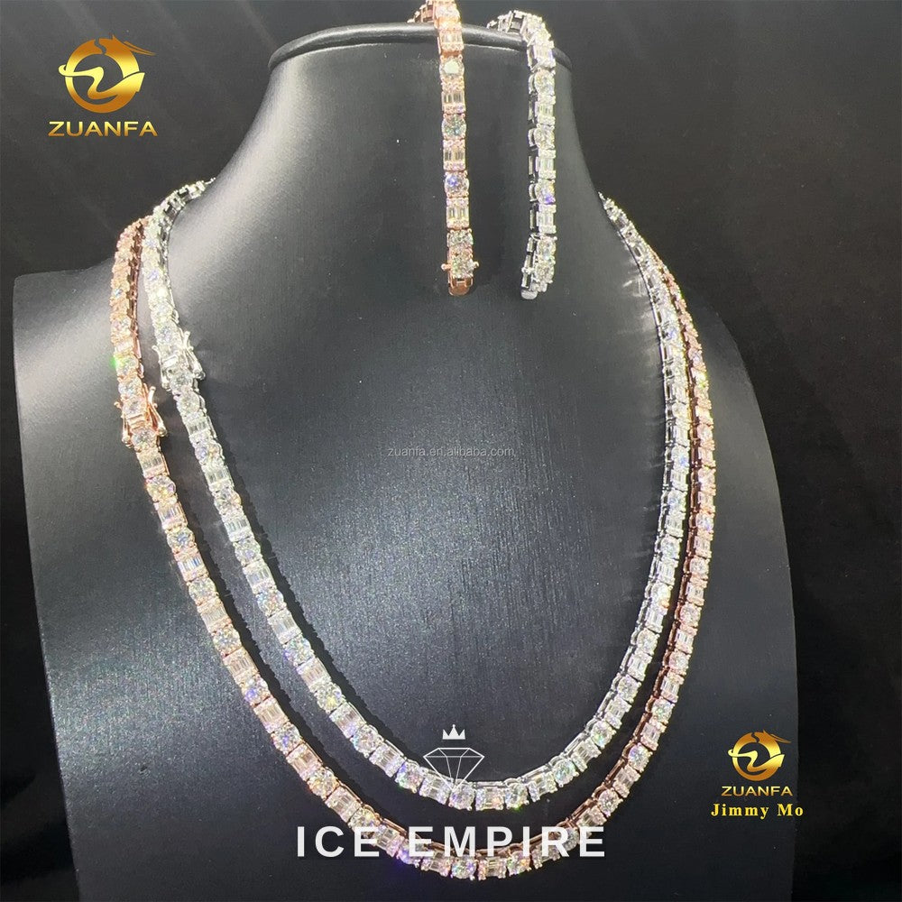 Iced Out Cluster 925 Silver Moissanite Cuban Chain