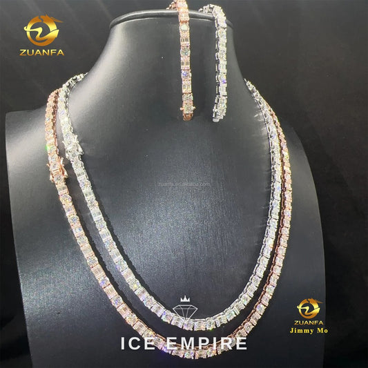 Iced Out Cluster 925 Silver Moissanite Cuban Chain