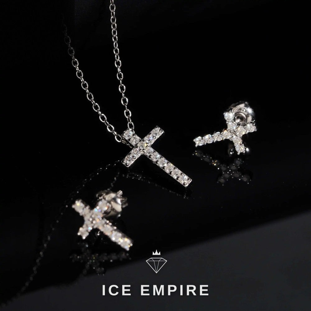 Iced Out Cross 925 Silver Moissanite Stud Earrings