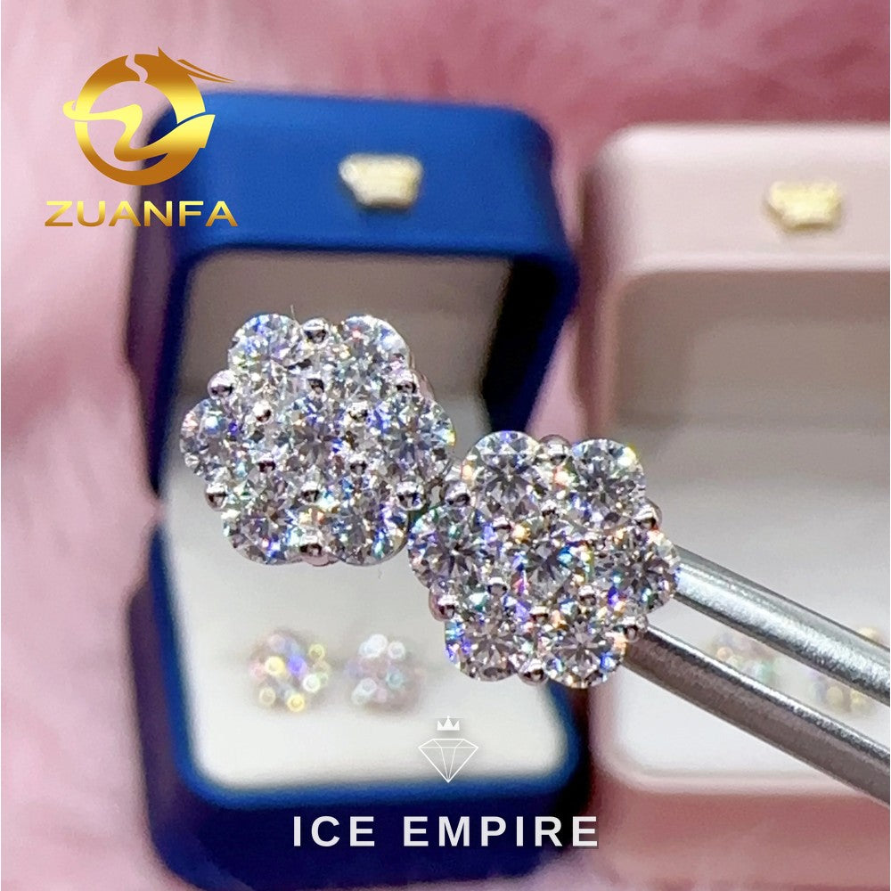 Iced Out Cluster 925 Silver Moissanite Stud Earrings