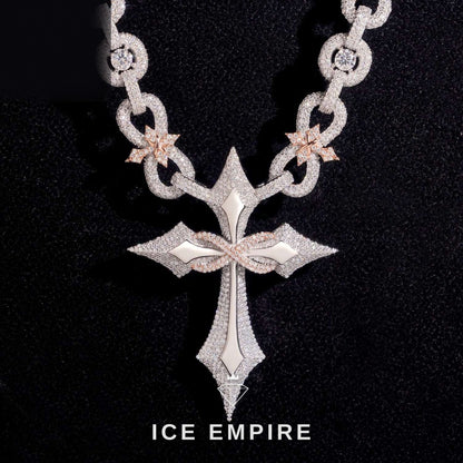 Iced Out Cross Rose Gold Moissanite Cuban Chain