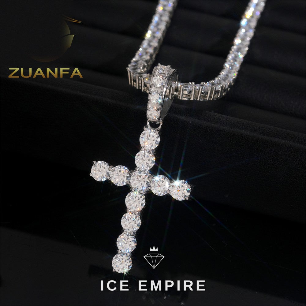 Iced Out Cross Rose Gold Plated Moissanite Pendant