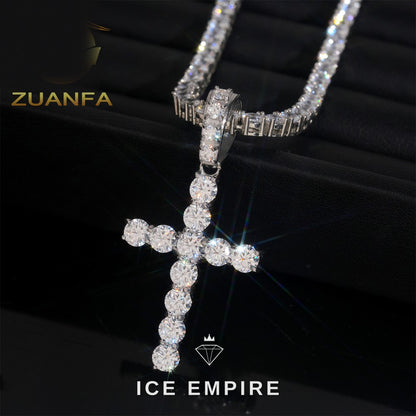 Iced Out Cross Rose Gold Plated Moissanite Pendant
