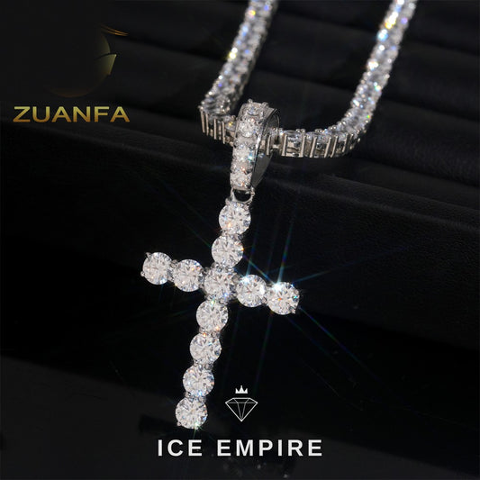 Iced Out Cross Rose Gold Plated Moissanite Pendant