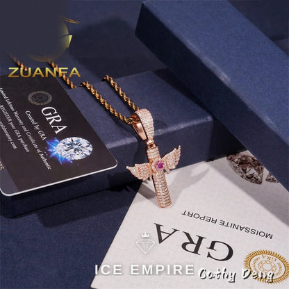Iced Out Cross Rose Gold Plated Moissanite Pendant