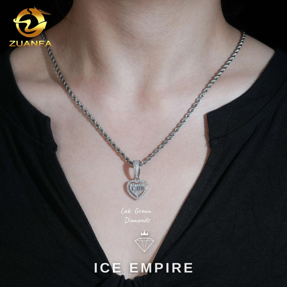 Iced Out Heart 925 Silver Lab Grown Diamond Pendant