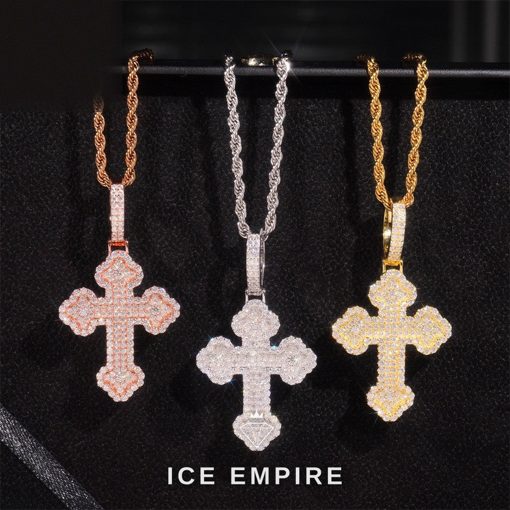 Iced Out Cross Rose Gold Plated Moissanite Pendant