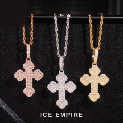 Iced Out Cross Rose Gold Plated Moissanite Pendant